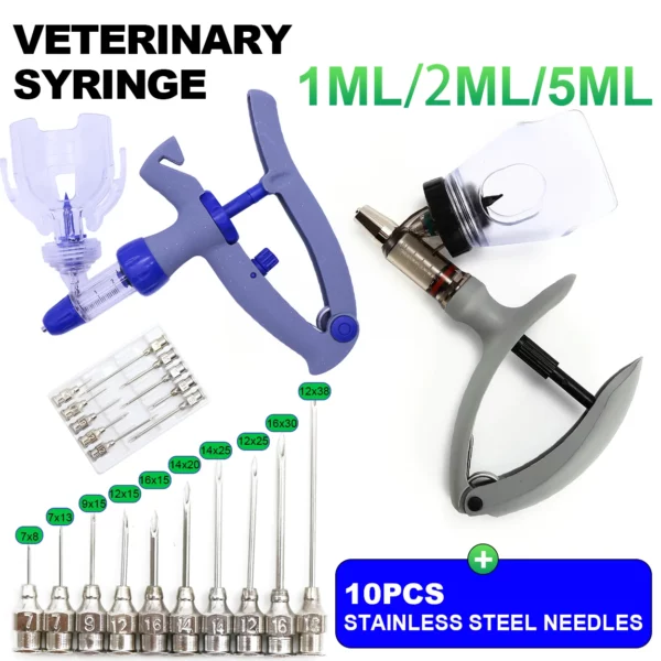 1 Pc 1/2/5ml Poultry Automatic Syringe With Needles Veterinary Continuous Injector Vaccine Injection With Scale Adjustable