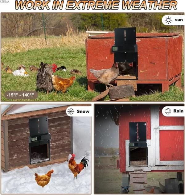 ATUBAN Automatic Chicken Coop Door,Aluminum Weatherproof Coops Door Opener with Timer,Locking Auto Chicken Doors for Home & Farm