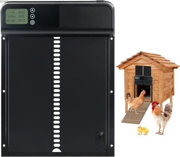 ATUBAN Automatic Chicken Coop Door,Aluminum Weatherproof Coops Door Opener with Timer,Locking Auto Chicken Doors for Home & Farm