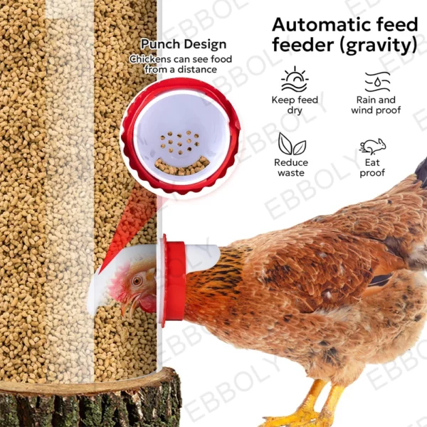 Chicken Feeder Poultry Feeder DIY Port Gravity Feed Kit Rain Insect Proof Hen Feeders For Buckets Barrels Bins Troughs No Waste