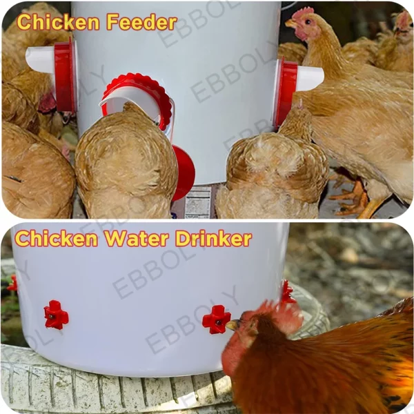 Chicken Feeder Poultry Feeder DIY Port Gravity Feed Kit Rain Insect Proof Hen Feeders For Buckets Barrels Bins Troughs No Waste