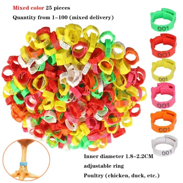 Chicken Foot Rings Label Clasp Plastic Adjustable Poultry Leg Snap Ratchet Clip Digital Duck Pigeon Goose Farm Feed Tool 25/100