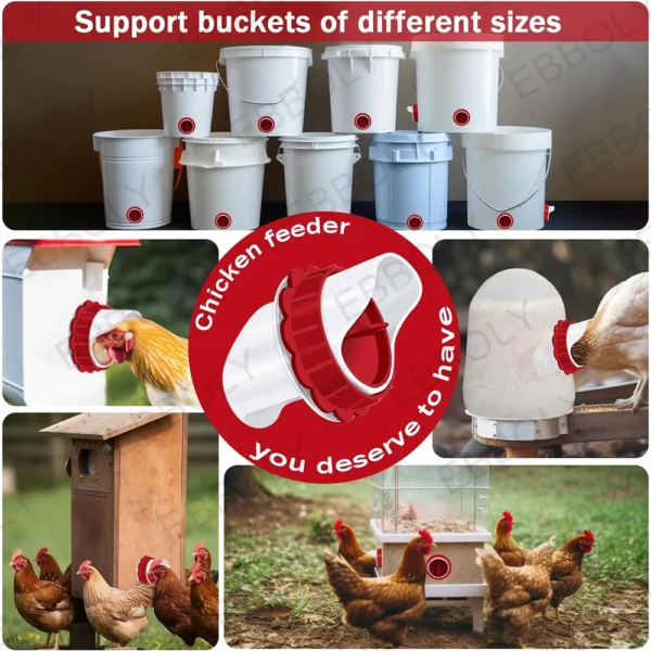 High Quality Chicken Feeder Poultry Feeder Port Rain Rodent Proof No Waste Fit For Buckets Barrels Bins Gravity Feed Kit Troughs