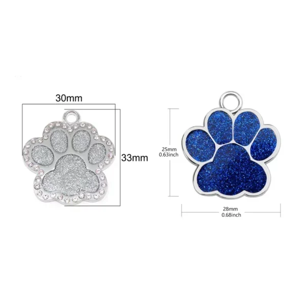 Personalized Dog Cat Tags Engraved Cat Dog Puppy Pet ID Name Collar Tag Pendant Pet Accessories Paw Glitter Pendant