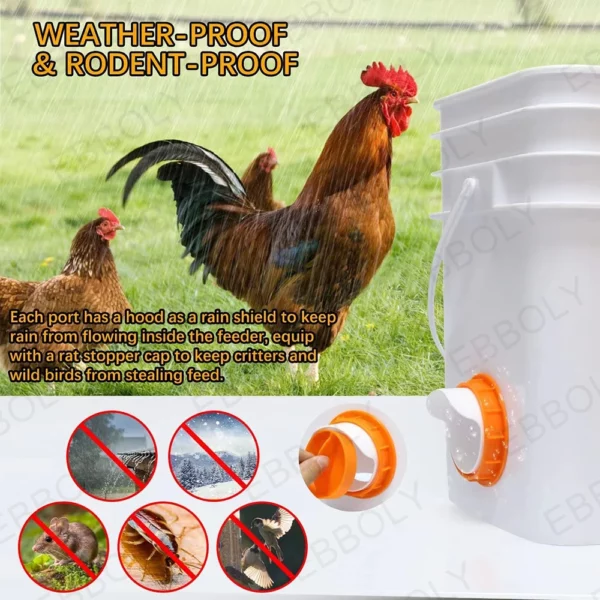 Upgrade DIY Chicken Feeder Poultry Feed Kit Waterproof Mouseproof Hen Feeders For Buckets Barrels Bins Troughs No Waste