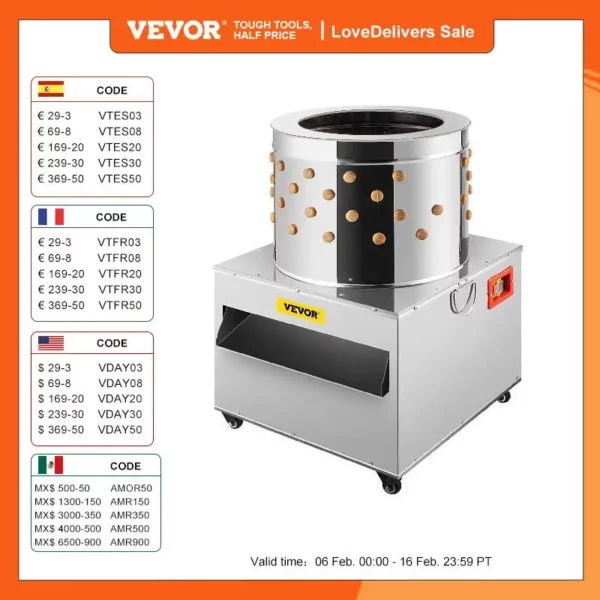 VEVOR 1500W Electric Chicken Plucker Plucking Machine 20 Inch Heavy Duty Duck Birds Turkey De-Feather Remover Poultry Machine