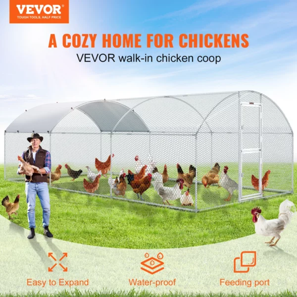 VEVOR Large Metal Chicken Coop Poultry Cage Duck Rabbit Walkin Dome Roof with Waterproof Cover for Farm Pet Yard Hen House