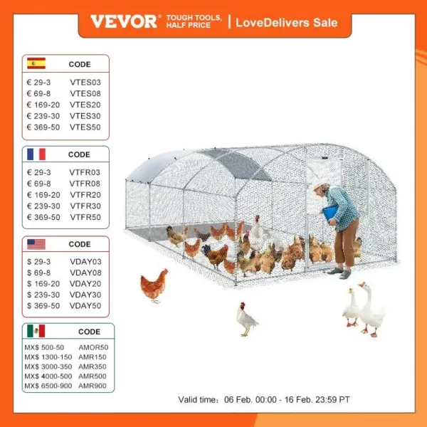 VEVOR Large Metal Chicken Coop Poultry Cage Duck Rabbit Walkin Dome Roof with Waterproof Cover for Farm Pet Yard Hen House